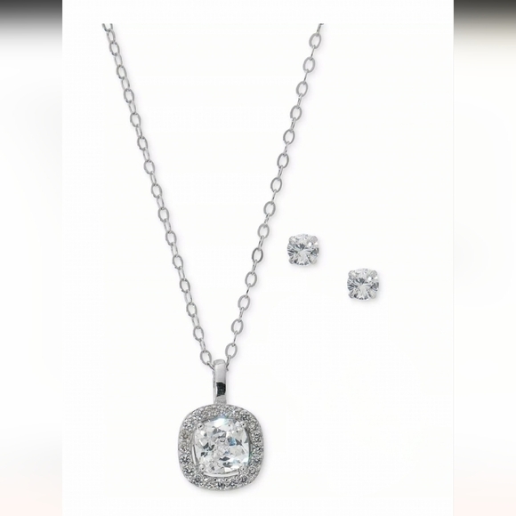 GIANI BERNINI Cubic Zirconia Cushion Halo Pendant Necklace and earrings set - Picture 1 of 4